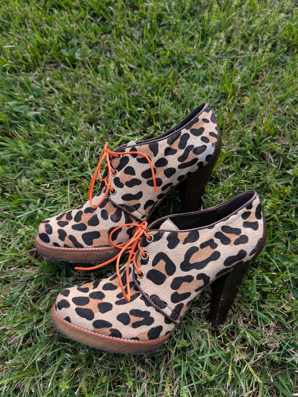 🐆 Vintage Y2K Coach Tullah Leopard Print Lace-Up Calf Hair Ankle Booties, 9B - Picture 8 of 13